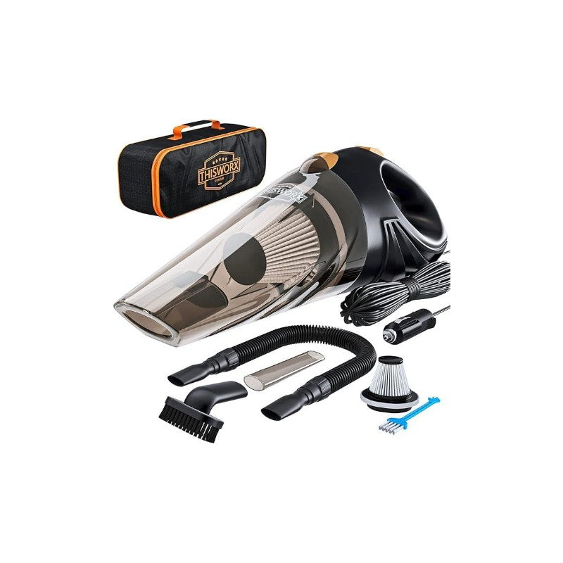 Portable car vacuum cleaner 12V suction kit with 3 accessories, carry case, and 4.8m cord for efficient vehicle cleaning.