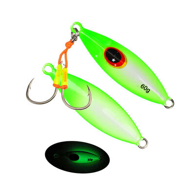 Slow Pitch Fishing Lures Sea Bass, 60g Jigs with Double Hooks