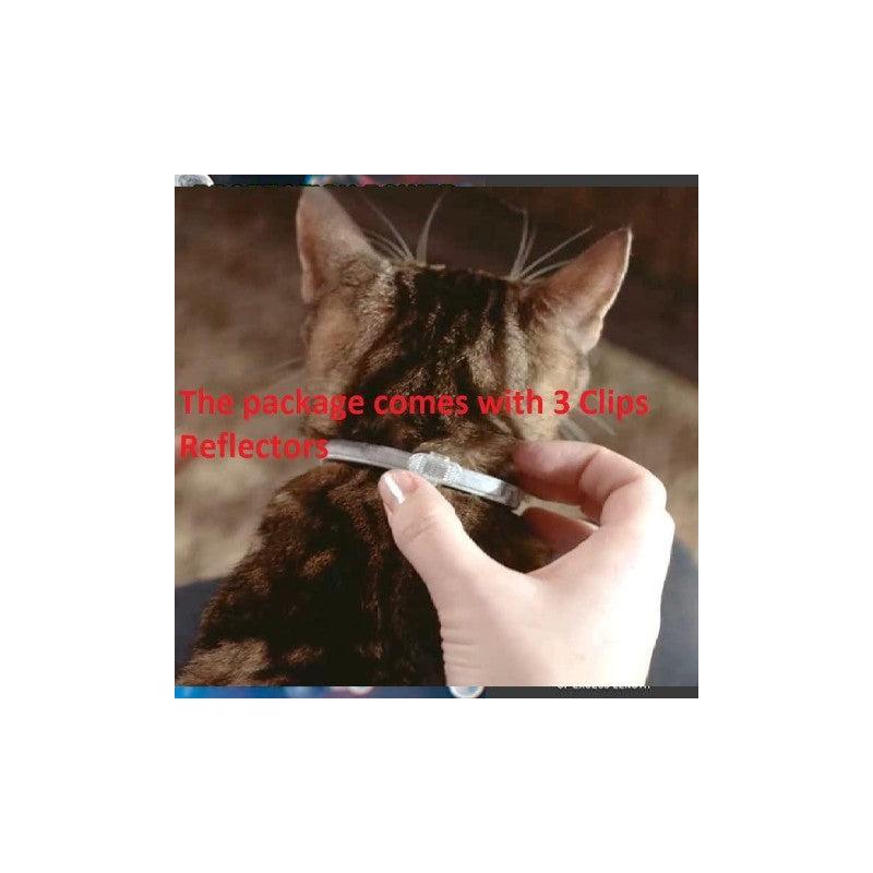 Flea & Tick Collar Pet Protection - Adjustable | Long-lasting, W R close-up of cat wearing flea collar with included reflective clip