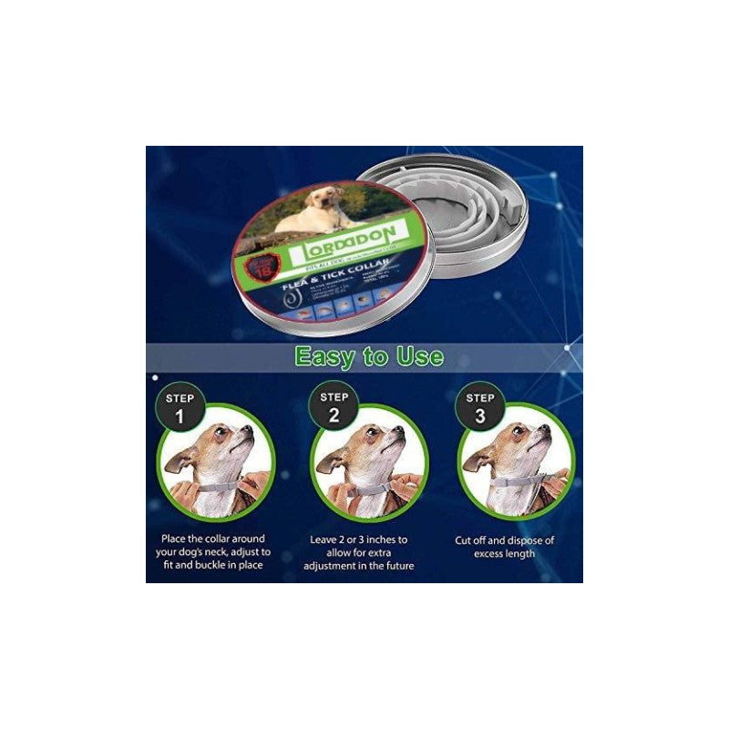 Flea & Tick Collar Pet Protection - Adjustable | Long-lasting, W R usage guide showing how to fit the flea collar on dogs in three simple steps
