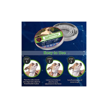 Flea & Tick Collar Pet Protection - Adjustable | Long-lasting, W R usage guide showing how to fit the flea collar on dogs in three simple steps